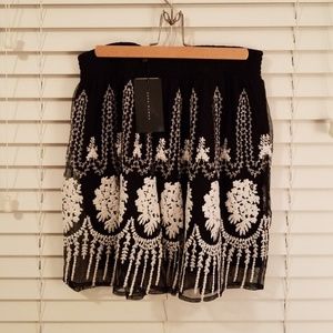 Zara black and white floral lace skirt